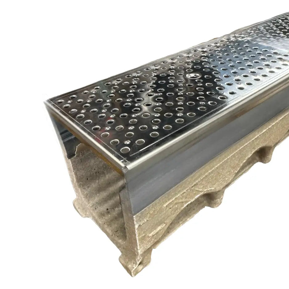 Heel proof perforated trench drain system stainless steel