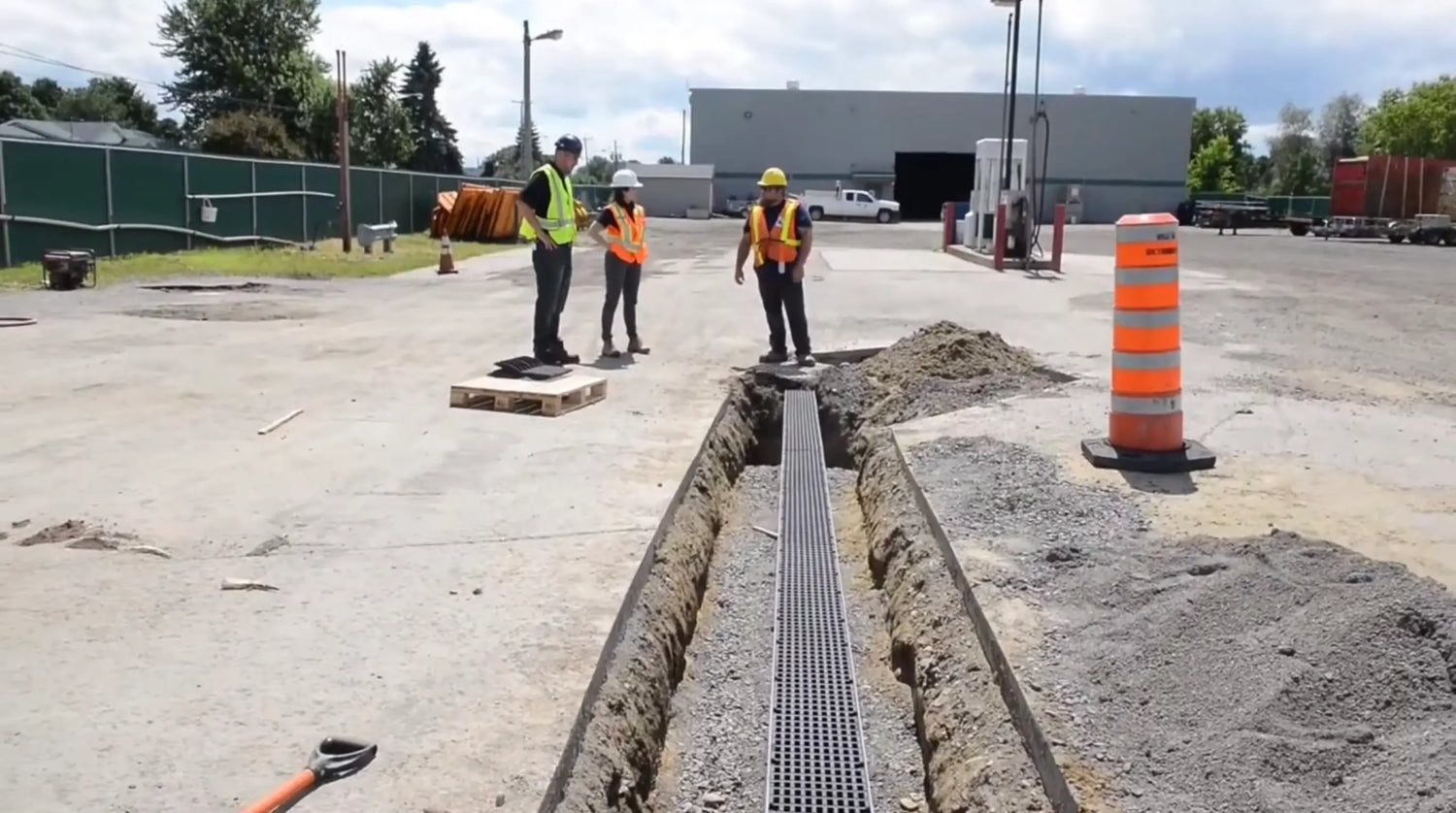 trench drain system installation on a site
