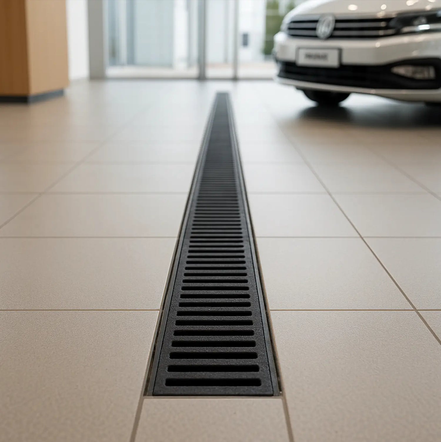 Auto repair shop pre sloped drainage system