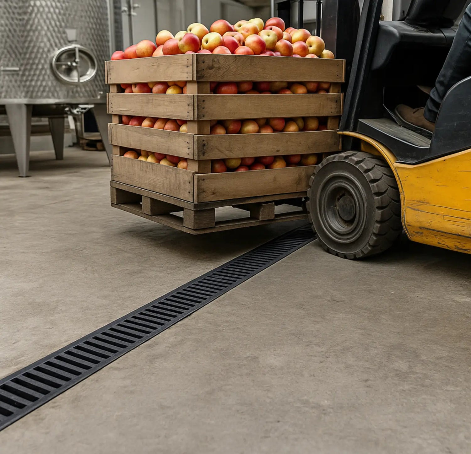 Cider processing facility brewmaster drainage