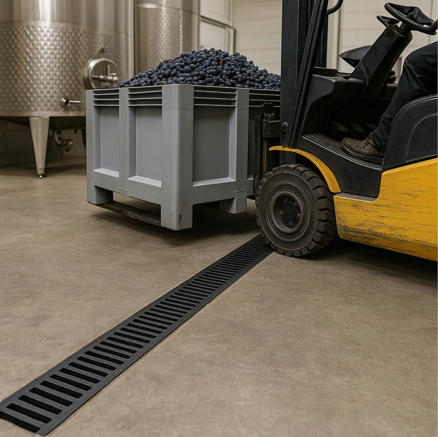 Winery drainage system forklift rated